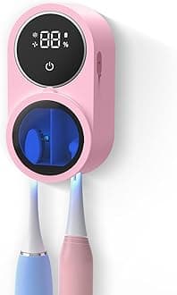 Toothbrush Holder and Cleaner for Bathroom Light Cleaning Fan Drying Round in Circle Automatic Rotating Cover Wall Mounted Smart Home Gadgets (03 Pink)