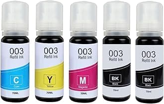 QUINK Refill Ink for Epson 003 Ink for L3110, L3150, L3250, L3252 L3101, L3210, L3215, L3216, L3151, L3152, L3156, L5190 – Epson Ink Bottle 003 (Color +2 BK)