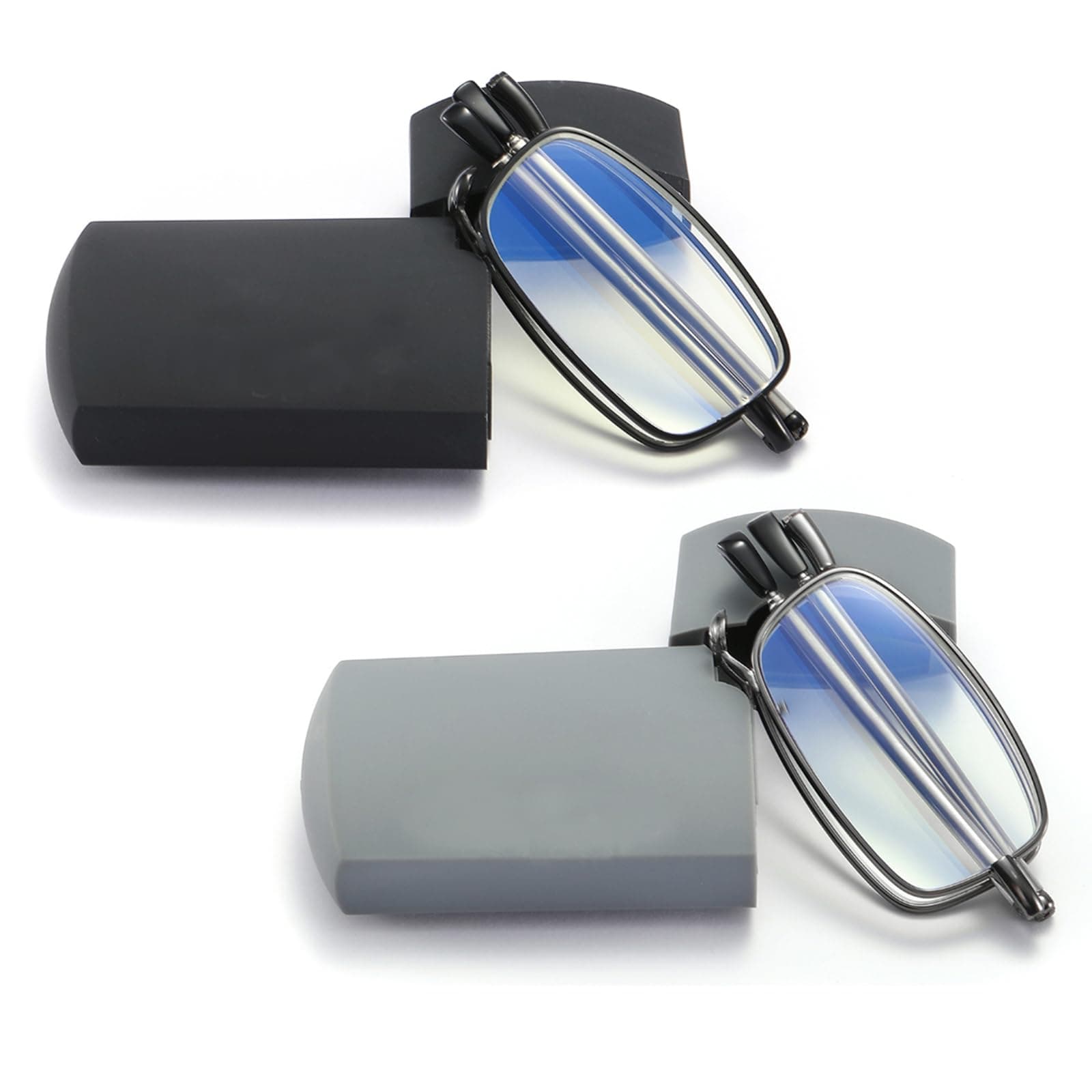 sevenplus 2 Pack Reading Glasses Blue Light Blocking, Anti UV Glare, Foldable Computer Spring Hinge Readers for Women Man