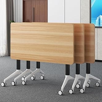 Conference Table, Folding Conference Room Tables with Flip-Top Design, Mobile Rectangular Modular Tables for Office Meetings and Training Sessions (Yellow, 47.2×23.6×29.5in)