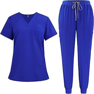 Scrubs Uniforms Women Set, Female Medical Uniforms & Scrubs Durable Short Sleeve V Neck Tunic Top and Pants with Pockets, Beauty Tunics for Women UK Nursing Workwear Suits for Beauty Center