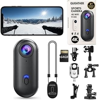 4K POV Thumb Action Camera Wearable Mini Body Camera Clip On Waterproof Hands-Free Body Cam Video Recorder for Ski Cycling Running Swimming Hiking Travel Vlogging