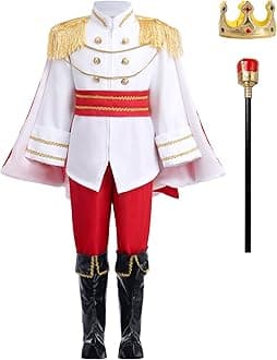 Prince Costume for Boys Medieval Royal Prince Jacket Pants Crown Birthday Party King Halloween Fancy Outfit