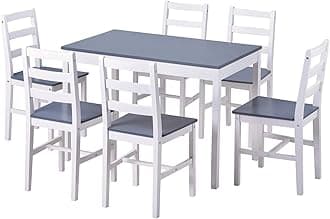 Bodhi2000 Dining Room Sets, Elegant White Gray Solid Pine Wood Dining Table Chair Set with 6 Chairs for Kitchen Restaurant Furniture Decors, 7-in-1 Set