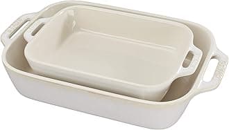 STAUB Ceramic Rectangular Baking Dish Set, 2 pc, Rustic Ivory
