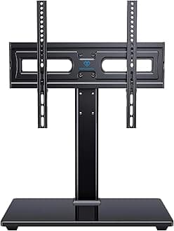 PERLESMITH Universal Swivel TV Stand-Table Top TV Stand for 32-65 inch TV-Height Adjustable TV Base with Heavy-Duty Tempered Glass Base, VESA 400x400mm up to 88lbs, PSTVS17