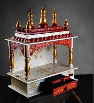 Kamdhenu Art And Craft Wooden SCULPTURE Temple for Home, 15 x 8 x 18 INCH, White and Red, Wall Mounted, Handcrafted and Hand-painted