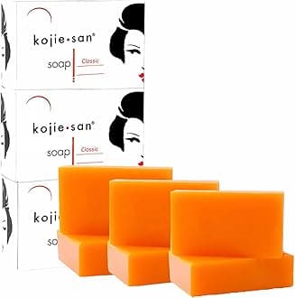 Kojie San Skin Brightening Soap – The Original Kojic Acid Soap that Reduces Dark Spots, Hyper-pigmentation, & other types of skin damage with Flawless Beauty Tag – 100g x 6 Bars