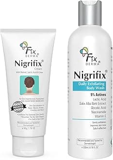 Fixderma Nigrifix Cream + 5% Actives Exfoliating Bodywash Combo | Cream for Underarm Whitening, Dark Neck, Ankles, Knuckles & Elbows | Exfoliating Shower Gel for Women & Men | All Skin Type - 250ml