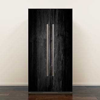 Self Adhesive Vinyl Refrigerator Wrap Set Black Wood Door Mural Removable Fridge Sticker Peel and Stick Decal Rustic Kitchen Decor, Style 1