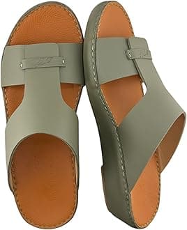 AL NAHHAM Handmade Arabic Men's Slippers | Outdoor Arabic Sandals For Men | Flip Flops Open Toe | Full Genuine Softy Leather | New Arabic Design | Tan Footbed | Comfortable & LightWeight