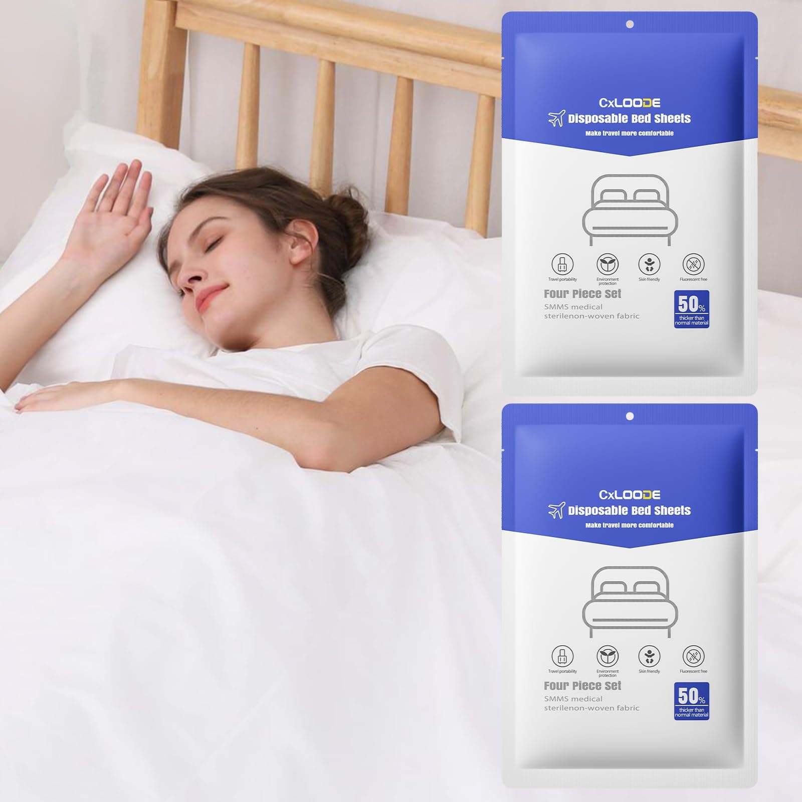 2 Pack Disposable Bed Sheets for Hotel, Portable Bedspread, Disposable Bedding Set with 2 Bed Sheet 2 Quilt Cover and 4 Pillowcase for Travel