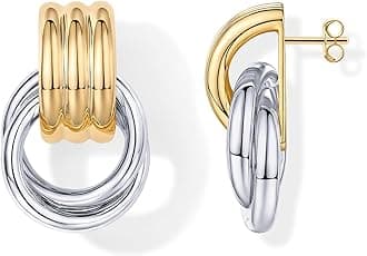 14K Gold Plated Chunky Geo Door Knockers Earrings for Women -Vintage Bold Dangle Earrings Statement Jewelry