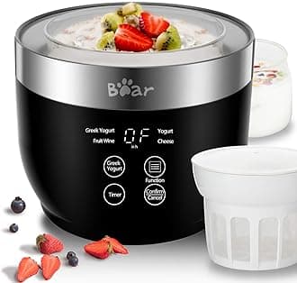 Automatic Digital Yogurt Maker With Stainless Steel Inner Pot, 2 Glass Jars (1 Quart) and Strainer for Home Organic Yogurt - Black