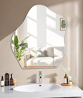 JMITHA Self Adhesive Irregular HD Glass Stick On Wall Mirror for Makeup Bathroom Decorative Door Hallway Living Room Bedroom