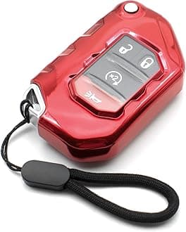 MECHCOS Compatible with Jeep Wrangler JL JLU Rubicon Wagoneer Gladiator JT Sahara JLU Red TPU Flip Key Fob Cover Case Remote Holder Skin Protector Sleeve Accessories