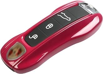 Jaronx Compatible with Porsche Key Fob Cover, Compatible with Porsche Cayenne Panamera Key Fob Cover 2018-2024, Carrera Taycan Accessories 2020-2024 (Ruby Star Red-New)