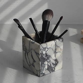 Natust Genuine Calacatta Viola Marble Toothbrush Holders for Bathroom, Natural Marble Makeup Brush Holder Countertop Organizer