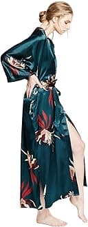 Old Shanghai Women's Kimono Robe - Peacock & Blossoms (Long)