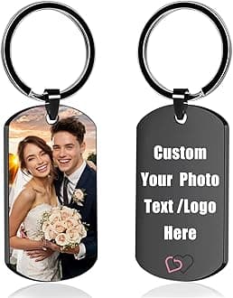 Custom Keychain, Personalized Keychain with Photo Text, Customized Double-sided Photo Gift for Boyfriend Family