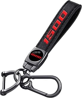 1500 Keychain for Dodge Charger Challenger Durango RAM 1500, Black Leather & Metal Car Key Fob Holder, Red 1500 Logo Car Keychain Accessories