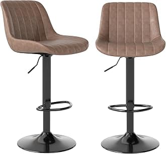Youhauchair Bar Stools Set of 2, Swivel Counter Height Barstools with Back, Adjustable PU Leather Bar Stool, Modern Kitchen Breakfast Bar Stools, Brown