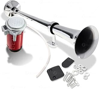 ZONETECH 12V Single Trumpet Air Horn - Premium Quality Silver Alarm Relay Included Chrome and Compressor Super Loud 150db for Truck, Train Lorry, Boat and SUV (1-Pack)