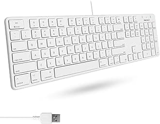 MacAlly Slim USB Wired Keyboard for Mac and Windows PC - Full Size 104 Key Layout & 16 Shortcut Keys - Scissor Keycaps for Smooth Typing - Mac Wired Keyboard with Numeric Keypad