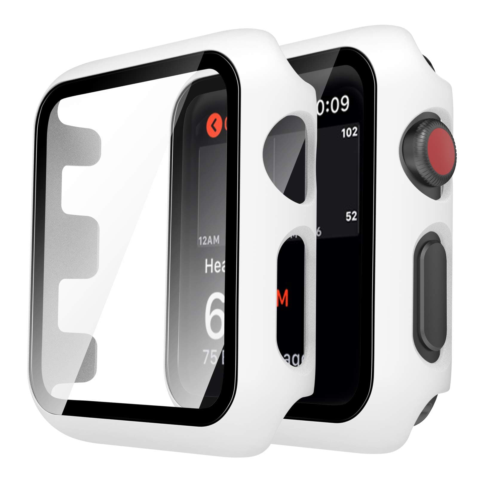 Tauri 2 Pack Hard Case Compatible for Apple Watch Series 3 2 1 38mm Built in 9H Tempered Glass Screen Protector Slim Bumper Touch Sensitive Full Protective Cover Compatible for iWatch 38mm - White