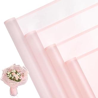 Loveinside 20 Sheets Flower Wrapping Paper - Pink Edge Frosted Waterproof Floral Bouquet Wrapping Paper - Florist Supplies Packaging Paper for Birthday, Wedding and DIY Crafts - Pink