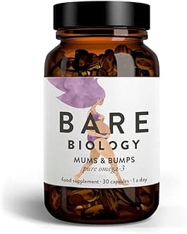 Bare Biology Omega 3 Pregnancy Supplement - Mums & Bumps Fish Oil Capsules (30 Servings) DHA 560mg, High Strength & 3rd Party Tested for Preconception, Pregnancy & Breastfeeding