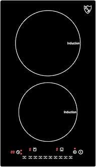 K&H Dual Induction Cooktop - 12 Inch Portable Electric Stove Top with 9 Heating Levels - 220V, 3100W Built-in Ceramic Glass Portable Induction Cooktop - Touch Control, Timer & Child Lock, INDV-3102