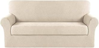 Turquoize Sofa Slipcover Couch Cover 2 Piece with Separate Cushion Cover 3 Seater Couch Slipcover Stretch Furniture Cover/Protector with Spandex Jacquard Small Check (Sofa, Natural)