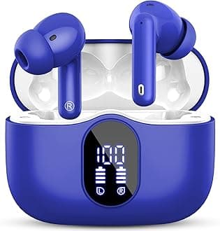 Wireless Earbuds, Bluetooth 5.3 Headphones In Ear with 4 ENC Noise Cancelling Mic, 2025 Bluetooth Earphones Mini HI-FI Stereo Sound, LED Display Wireless Headphones 36H Playtime IP7 Waterproof, Blue