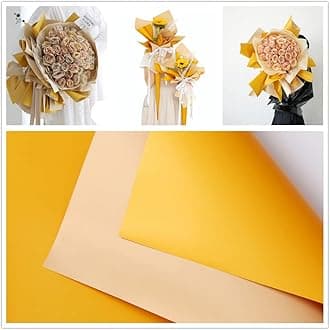 XICHEN 20 Sheets/Double-Sided Colors Flower Wrapping Paper,Waterproof Florist Bouquet Paper,DIY Crafts,Different Double-Sided Colors 58 x 58cm(22.8x 22.8 inch) (Yellow + Milk tea color)