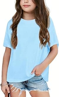 Girls Fashion Raw Hem Oversized T Shirts Summer Short Sleeve Tops Tees Shirt 5-14 Years