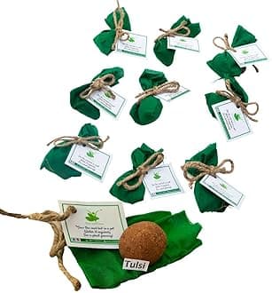 Sow and Grow Plantable Tulsi Seed Balls | Gift Pack of 10 | Individually Packed in Cloth Potlis | Eco-Friendly Beej Balls for Gifting | Grow Holy Basil at Home | Sustainable Return Gift