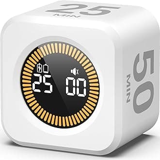 KADAMS Pomodoro Timer Visual - Productivity Pomodoro Cube, 5/10/25/50 Min Countdown & Countup, Silent – Ideal for Work Study Cook Workout Kitchen School Classroom Office Gift Kids (1, White)