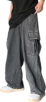 Baggy Jeans Men's Straight Leg Jeans Y2k Teenager Boy Streetwear Skateboard Trousers Fashion Oversized Pockets Cargo Denim Trousers Hip Hop Trousers with Wide Leg, gray, 3XL