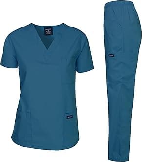 Dagacci Scrubs Medical Uniform Women and Man Scrubs Set Medical Scrubs Top and Pants, Caribbean_, M