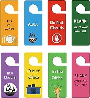 8-Pack Double Sided PVC Door Hanger Signs, 8 Handle Tags Designs for In a Meeting, Office (In/Out), Do Not Disturb, Online Class,Privacy Home Hotel Dorm