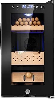 Electric Cooler Cabinet 25L with Temperature and Humidity Control, Spanish Cedar Wood Shelves and Safety Lock (180 Counts Capacity), Gift for Men
