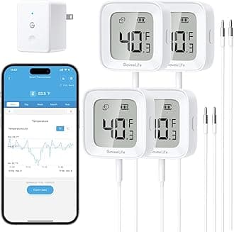 GoveeLife WiFi Refrigerator Thermometer with Alarm, Wireless Digital Freezer Temperature Gauge with App Control, LCD Display, 2 Years Free Data Export, for Home Kitchen Fridge Pool Hot Tub 4 Pack