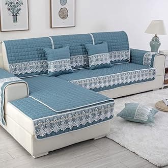 vctops Farmhouse Solid Color Sofa Slipcover Non Slip L Shape Sofa Cover Lace Trim Plaid Quilted Sectional Couch Cover Furniture Protector Cover for Pets Kids Children Dog Cat (Dark Green,36"x36")