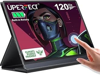 UPERFECT Portable Monitor Battery Touchscreen 120HZ | 15.6” 1ms Gaming Monitor | Built-in 10800mAh Battery Powered | Type-C & MINI HDMI | Travel Screen for Laptop, Computer, Game Consoles