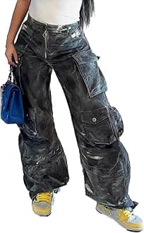 Vakkest High Waisted Cargo Jeans for Women Wide Leg Casual Baggy Trendy Denim Pants with Multi Pockets
