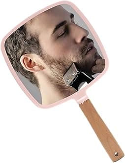 Wood Handle Mirror Square 25×13 cm | Portable HD Grooming & Makeup Mirror | Eco‑Friendly Plastic Frame | Travel & Shaving Handy Mirror (1, Square)