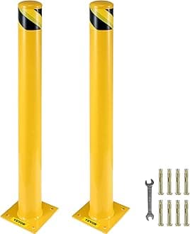 VEVOR Safety Bollard, 48 Inch Height Bollard Post, 4.5 Inch Diameter Steel Pipe Safety Bollard Post, Yellow Steel Bollard, Steel Safety Bollard with 8 Anchor Bolts, Perfect for Traffic-Sensitive Area