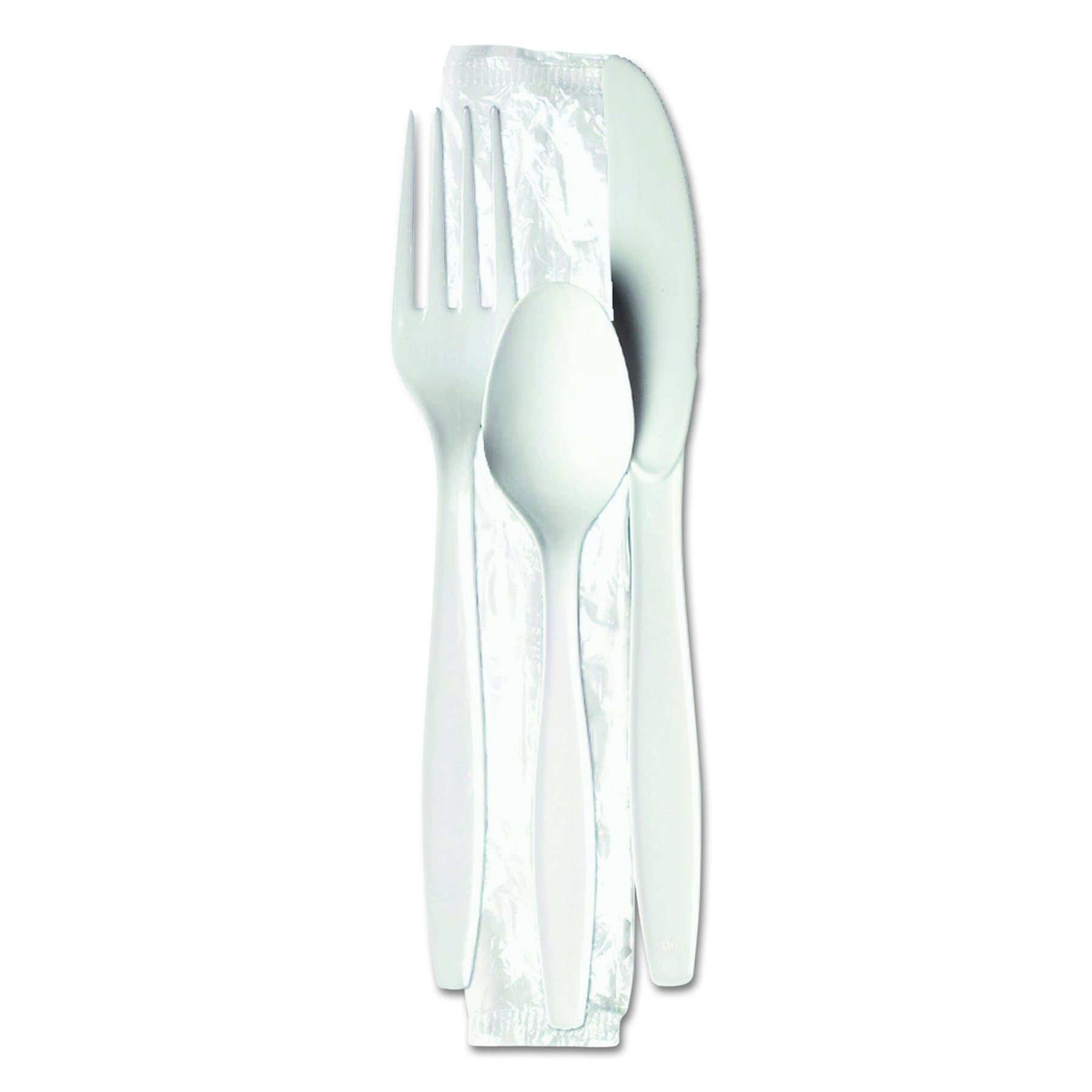 Dixie Individually Wrapped 3-Piece Heavy-Weight Polystyrene Plastic Fork, Knife, And Teaspoon, Cutlery Kit by GP PRO (Georgia-Pacific), White, CH26C7, (Case of 250 Kits)