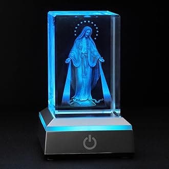 KOMI 3D Crystal Virgin Mary Figurine Statue with LED Light Base, Laser Engrav...